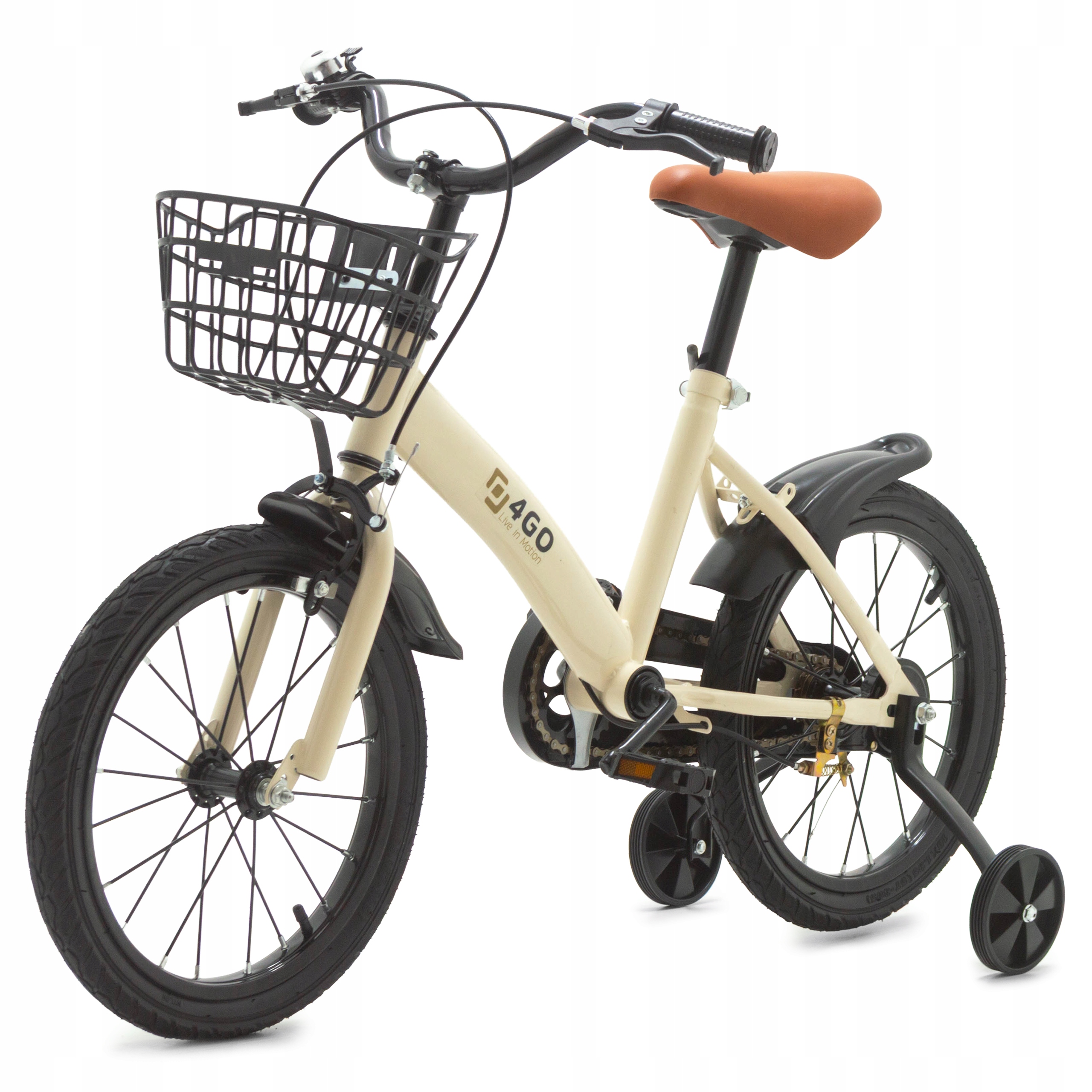 Rowerek Dziecięcy 12 Cali Rower Dla Dzieci Z Kółkami Bocznymi Koszyk Khaki