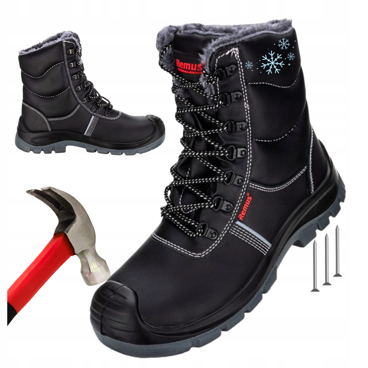 Vysoké zimní pracovní boty S3 zateplené kožené, voděodolné s špičkou 47