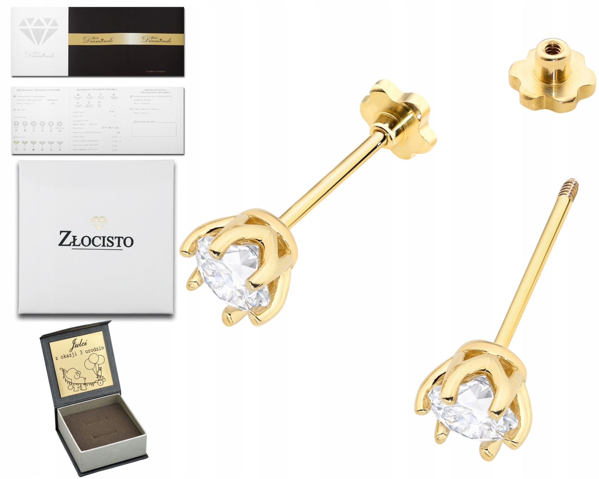 Náušnice Zlato Brilianty Diamanty 1,00 Ct Šroubovací Tyčinka Dárek K Výročí