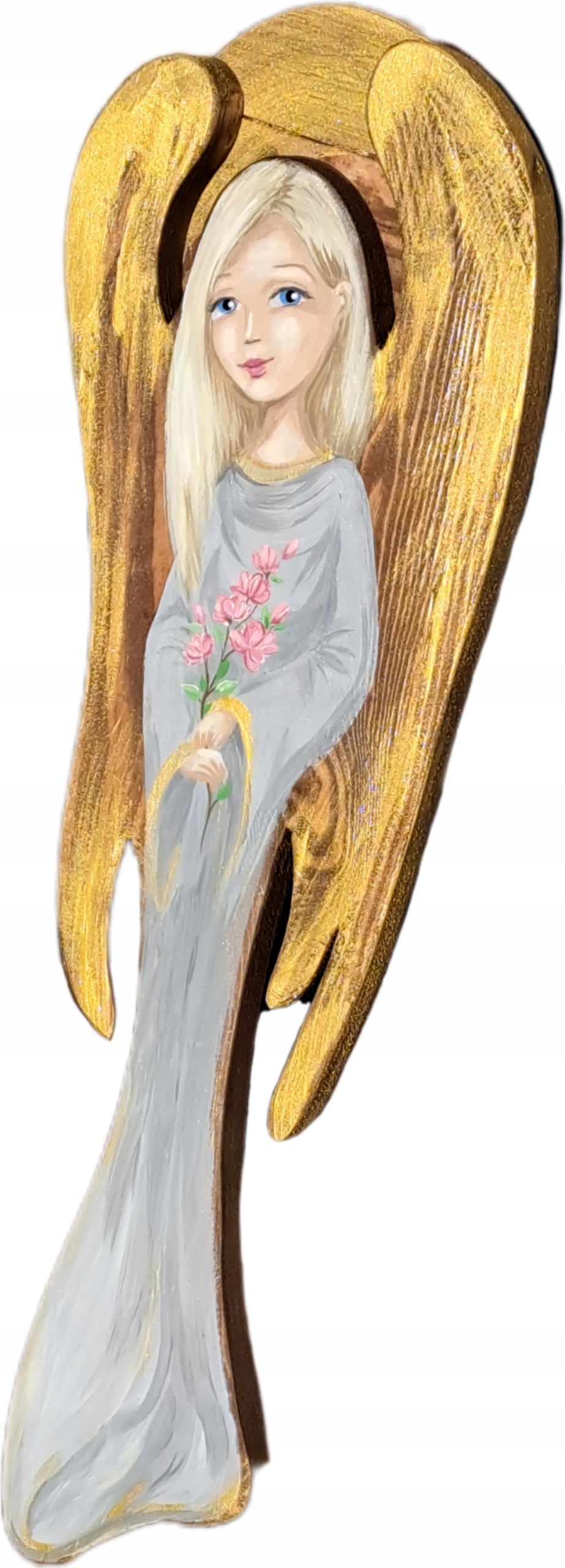 OBRAZ Drewniany Duży Anioł Hand Made Magnolia