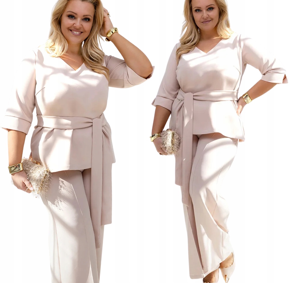 Dámský Komplet Elegantní Kalhoty Rovné Nohavice Halenka 3/4 Rukáv Plus Size