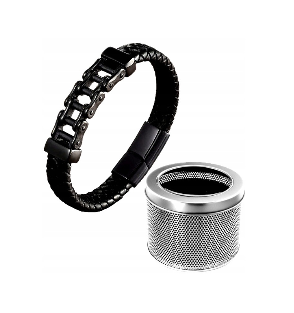 Pánský Náramek Motocyklový Řetěz Kůže 20,5 CM Náramek Krabička