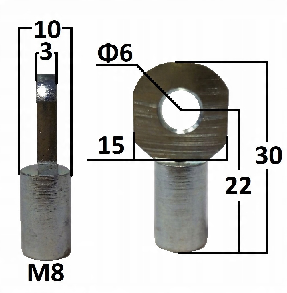 

Przegub oczkowy fi 6mm gwint M8 dł. 22mm gr. 3mm