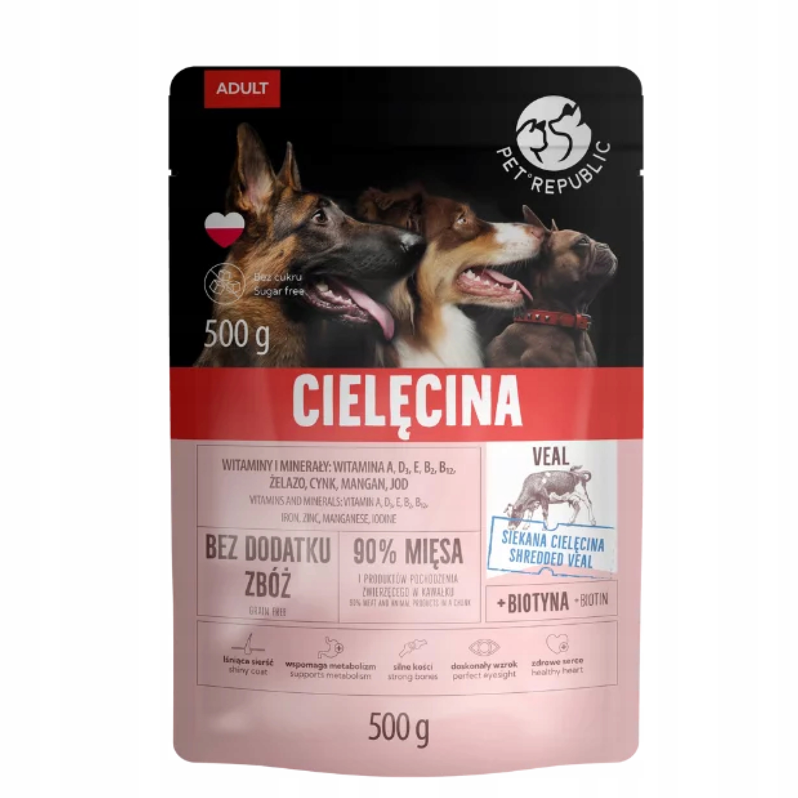 Levně PetRepublic Kapsičky pro psa adult kousky masa v telecí omáčce 24x500g