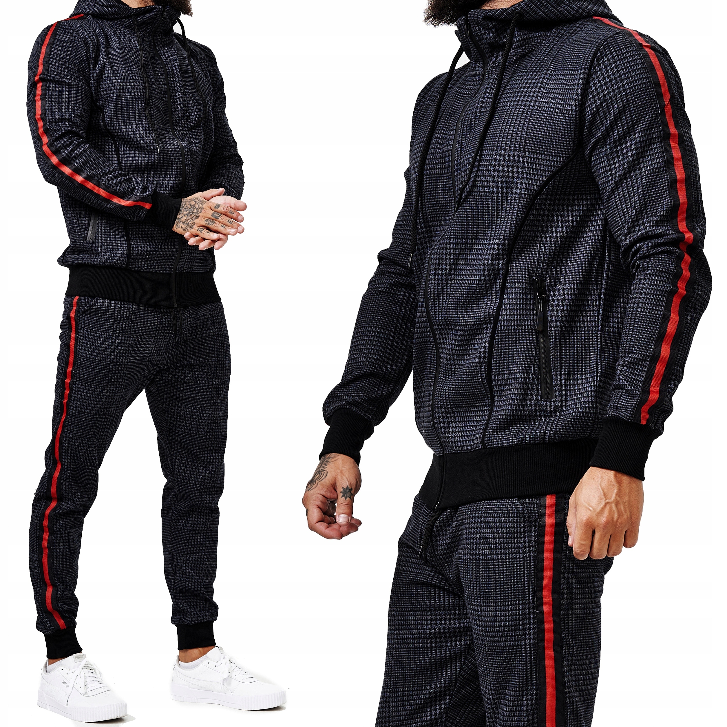 

Komplet Dresowy Spodnie Bluza Stójka Kratka