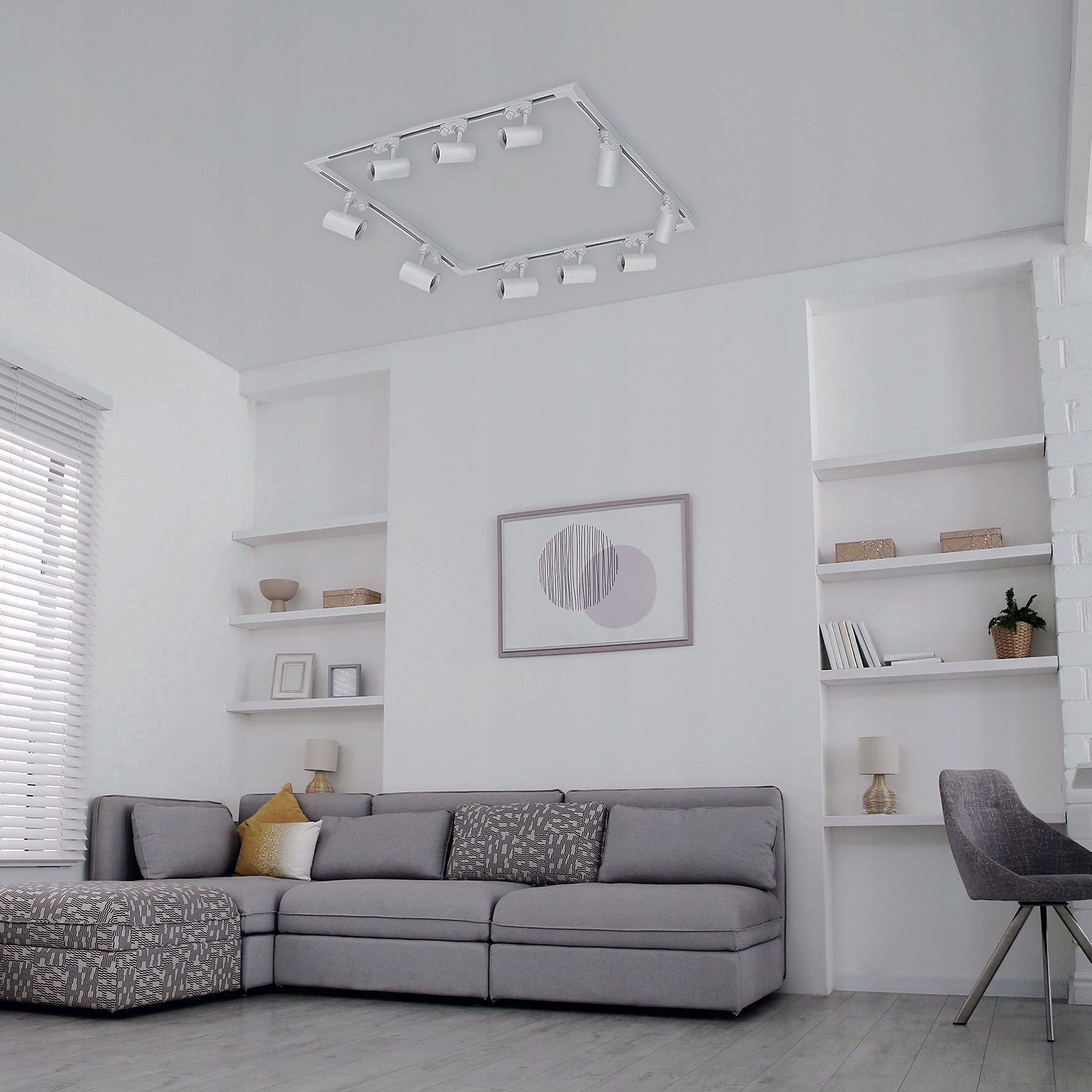 3-Fazowy System Szynowy 4x szyna 1m, 4x Łącznik L, 10x Reflektor GU10 BIAŁY Marka Laitica