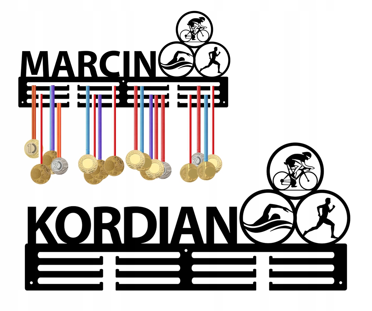 Věšák držák na medaile háček Jméno libovolný nápis triatlon