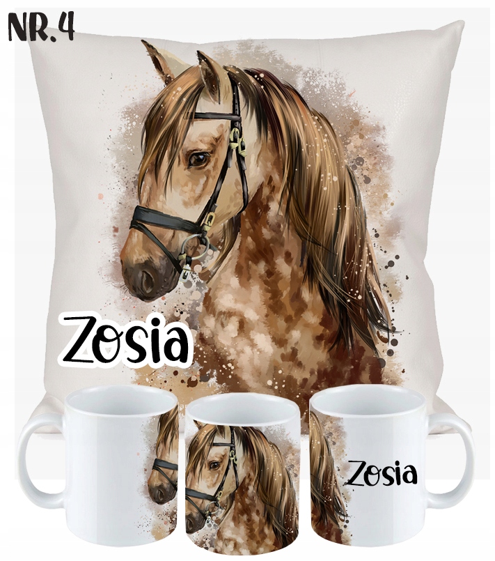 ZESTAW PODUSZKA KUBEK KOŃ KONIE prezent + IMIĘ Szerokość produktu 40 cm
