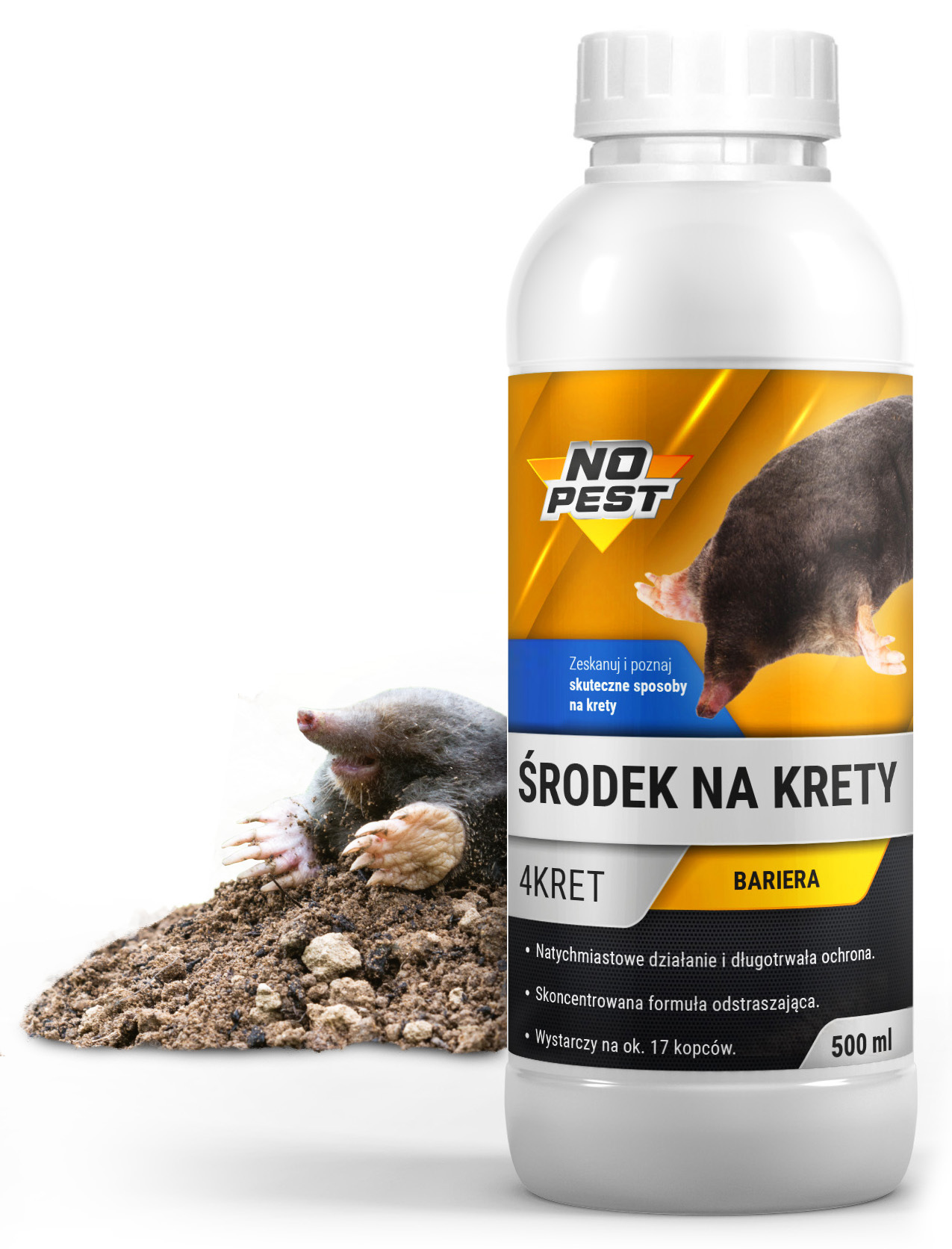 ŚRODEK PREPARAT PŁYN NA KRETY NORNICE GRYZONIE BARIERA 4KRET NO PEST 500 ML