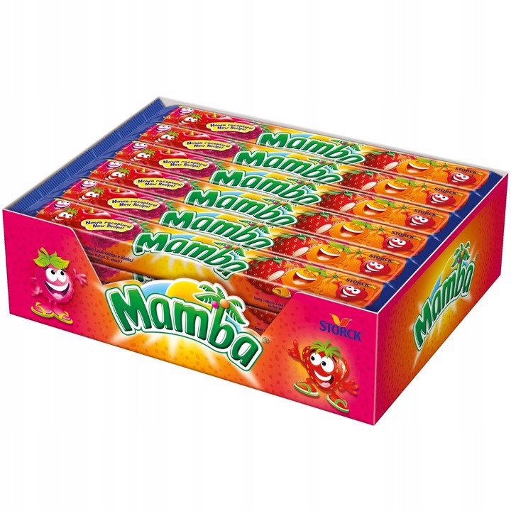 Levně Mamba Žvýkací bonbóny s ovocnou příchutí 106 g (4 x 26,5 g) x 24 kusů