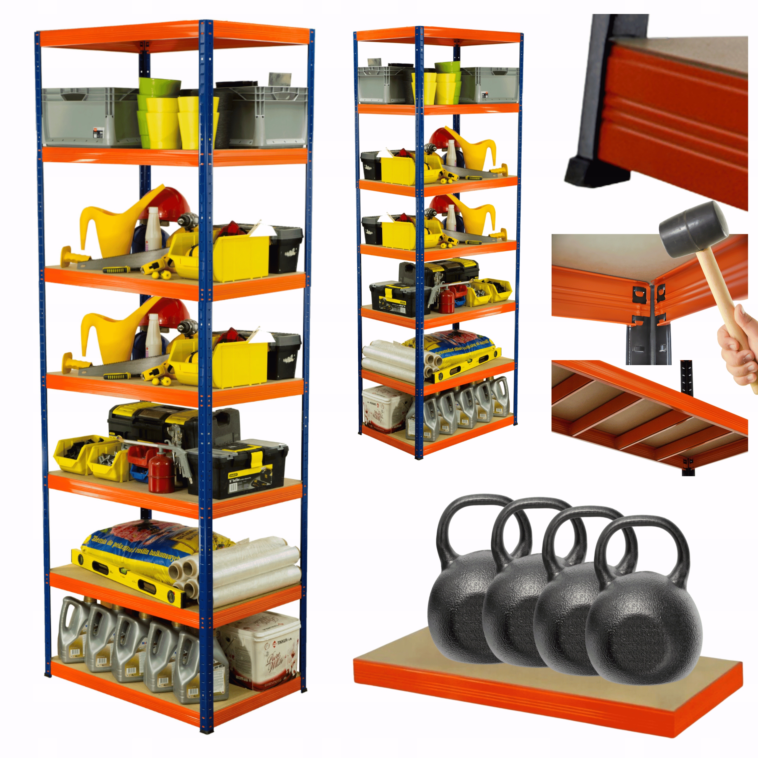 Kovový skladovací regál Helios 270x100x30 cm 7Px400 kg Pevný Vysoký