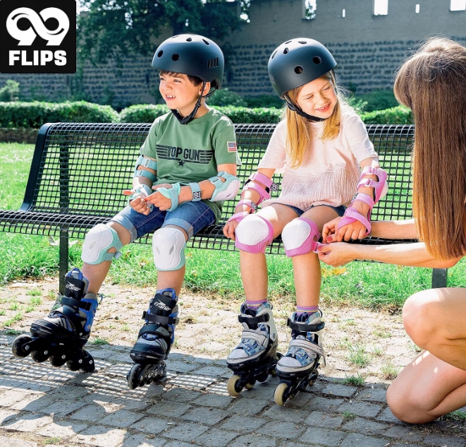 OCHRANIACZE DLA DZIECI NA ŁYŻWY ROLKI ZESTAW NA ŁOKCIE KOLANA RĘCE WYGODNE Wiek dziecka 7 lat +