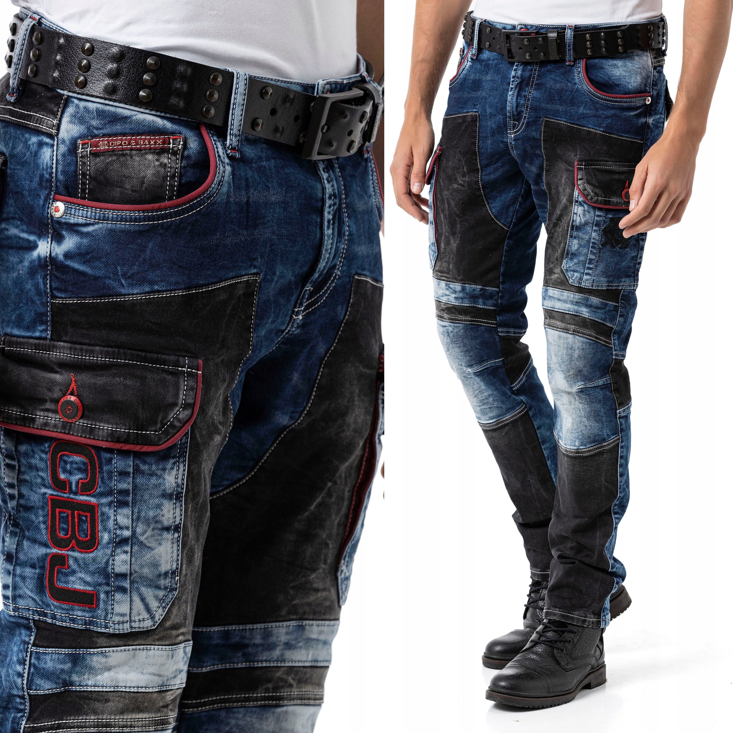 Džínové kalhoty Cipo Baxx Dvoubarevné Kapsáče Elastický materiál Prošívání