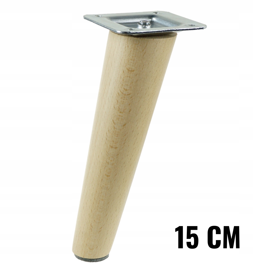 

noga drewniana buk lakier skośna 15 cm blacha