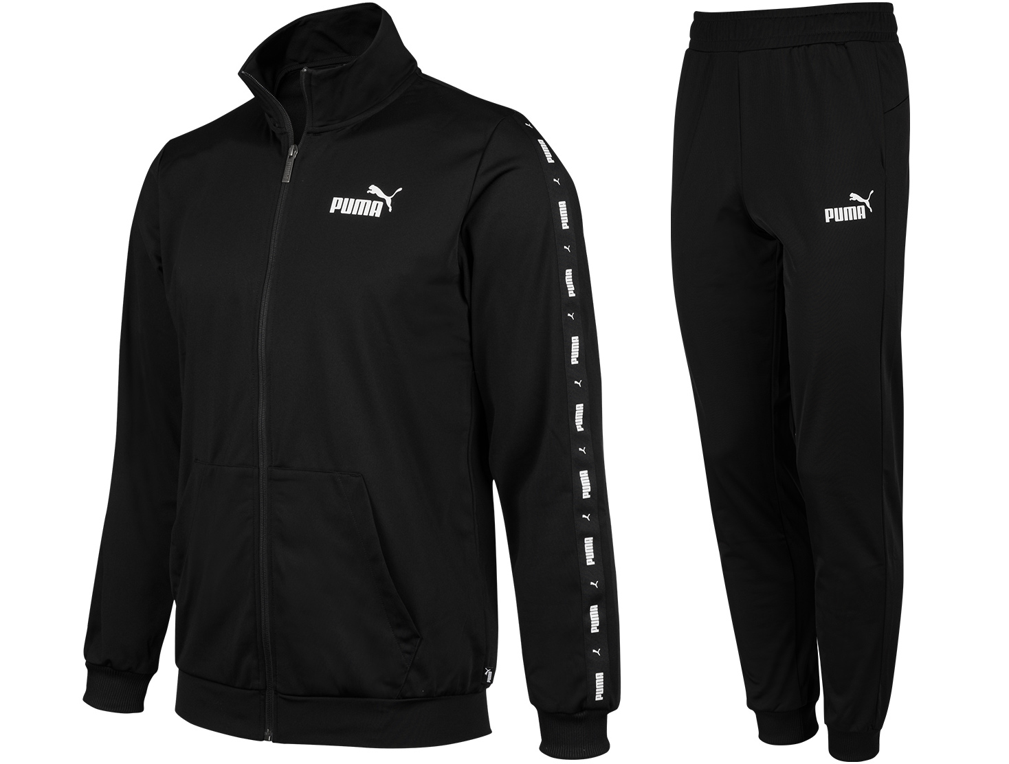 PUMA TAPE CZARNY DRES KOMPLET MĘSKI SPORTOWY SPODNIE BLUZA ROZPINANA Rękaw długi rękaw