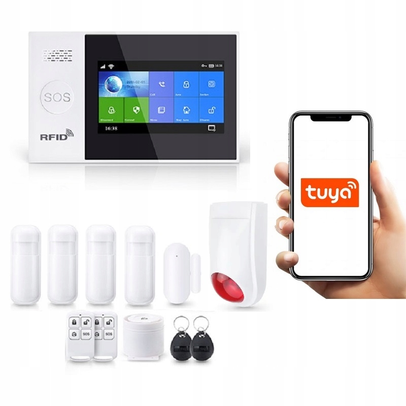 Bezdrôtový LCD Alarm 4.3" Gsm WiFi Sms Tuya 4xPIR Siréna