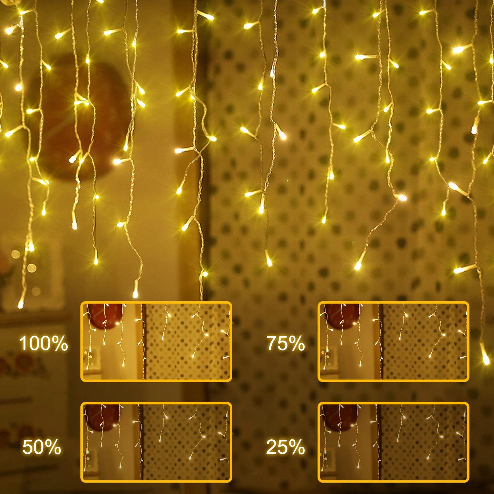 TARGETONE LAMPKI OZDOBNE KURTYNA GIRLANDA ŚWIETLNA 528 LED 15m 11 Trybów — miniatura 6