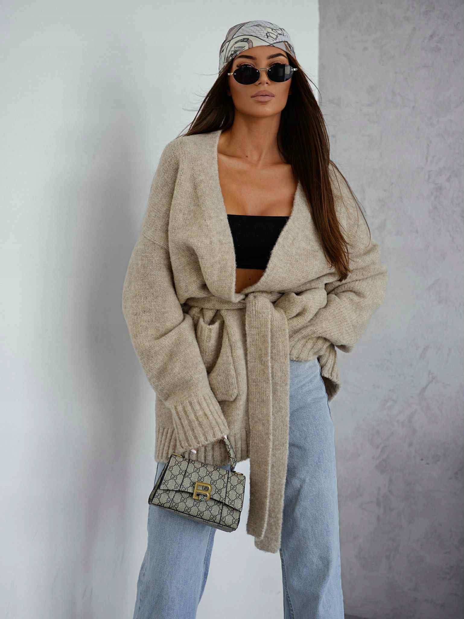 Kardigan Svetr Vázaný Francouzsky Béžový Me Gusta