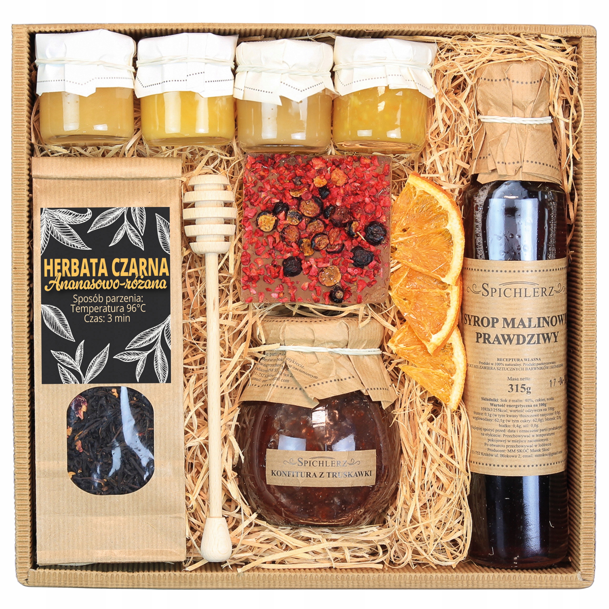 Box Zestaw Kosz Prezentowy Miód Herbata Konfitury Kraftowy Upominek