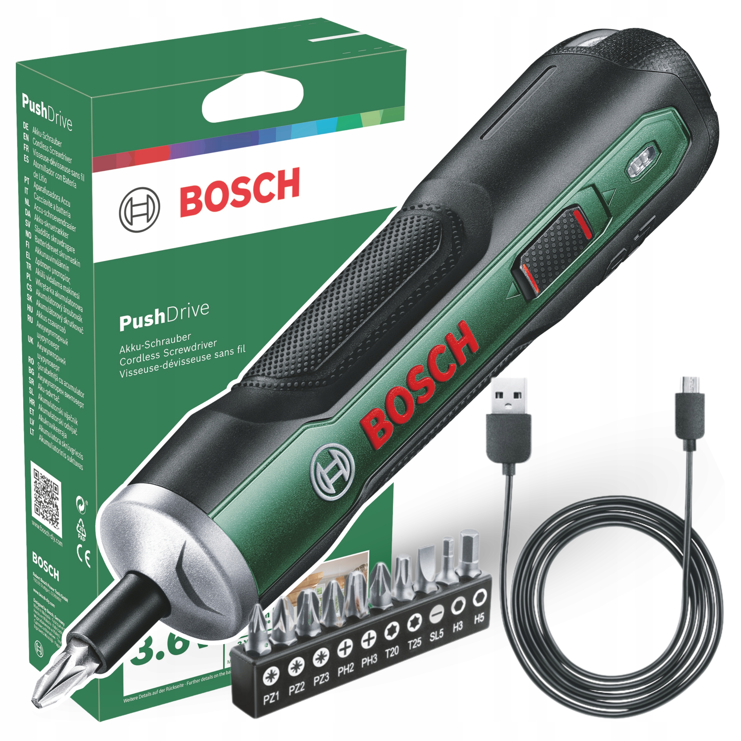 Bosch Diy PushDrive Wkrętarka akumulatorowa 10 końcówek 06039C6002
