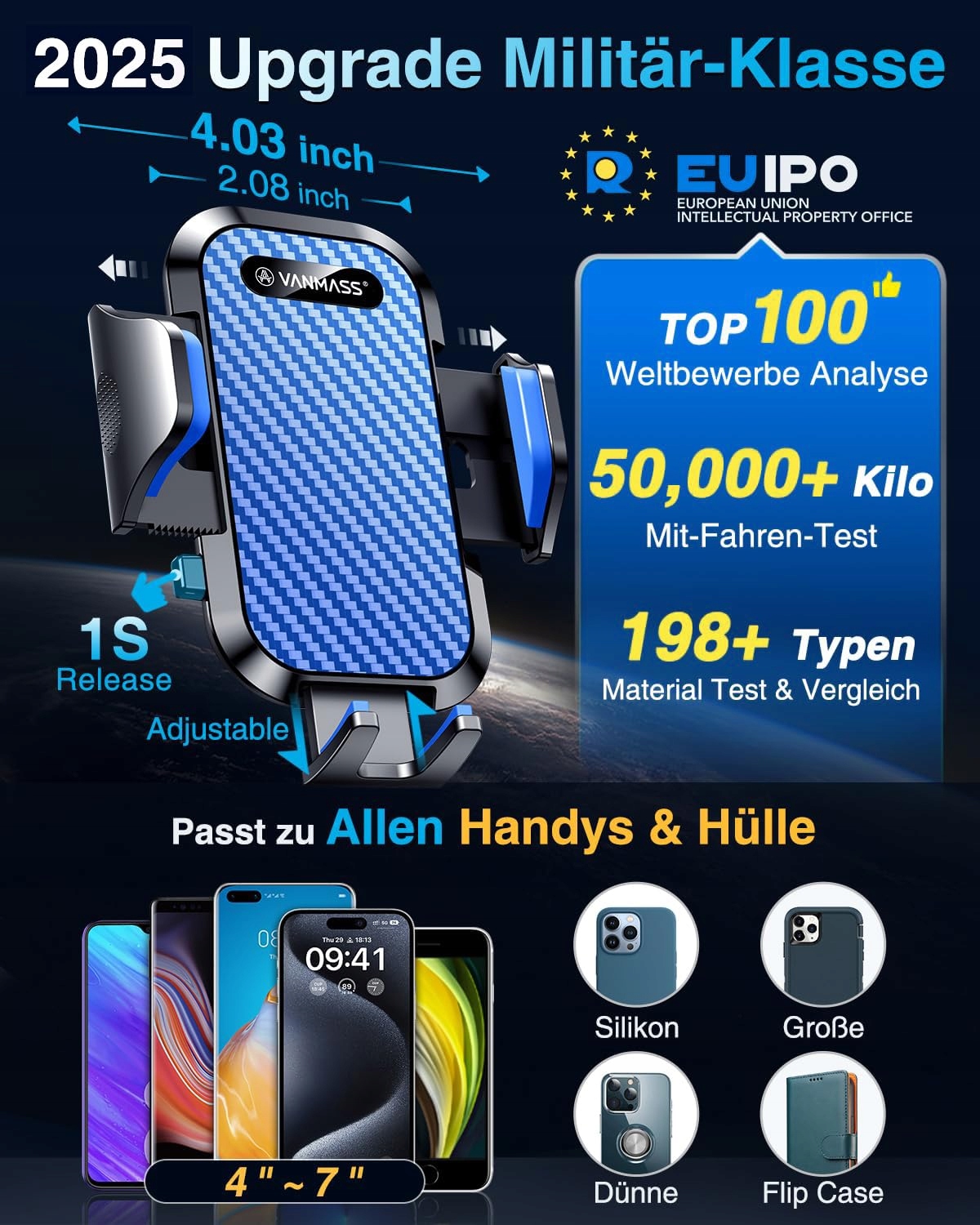 VANMASS Uchwyt Samochodowy 2025 Ulepszony Do Szyby i Wentylacji Smartphone — miniatura 4