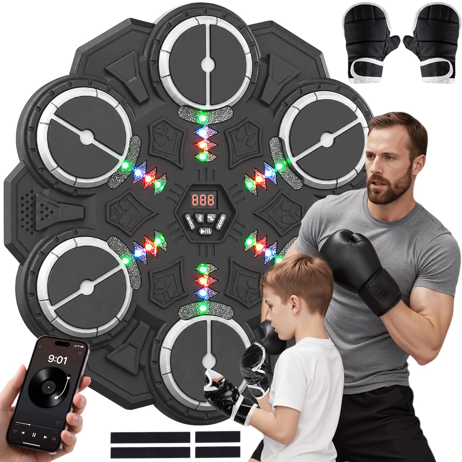 Hudební Boxerský Stroj Hudební Boxer Rukavice 9 Režimů Černá