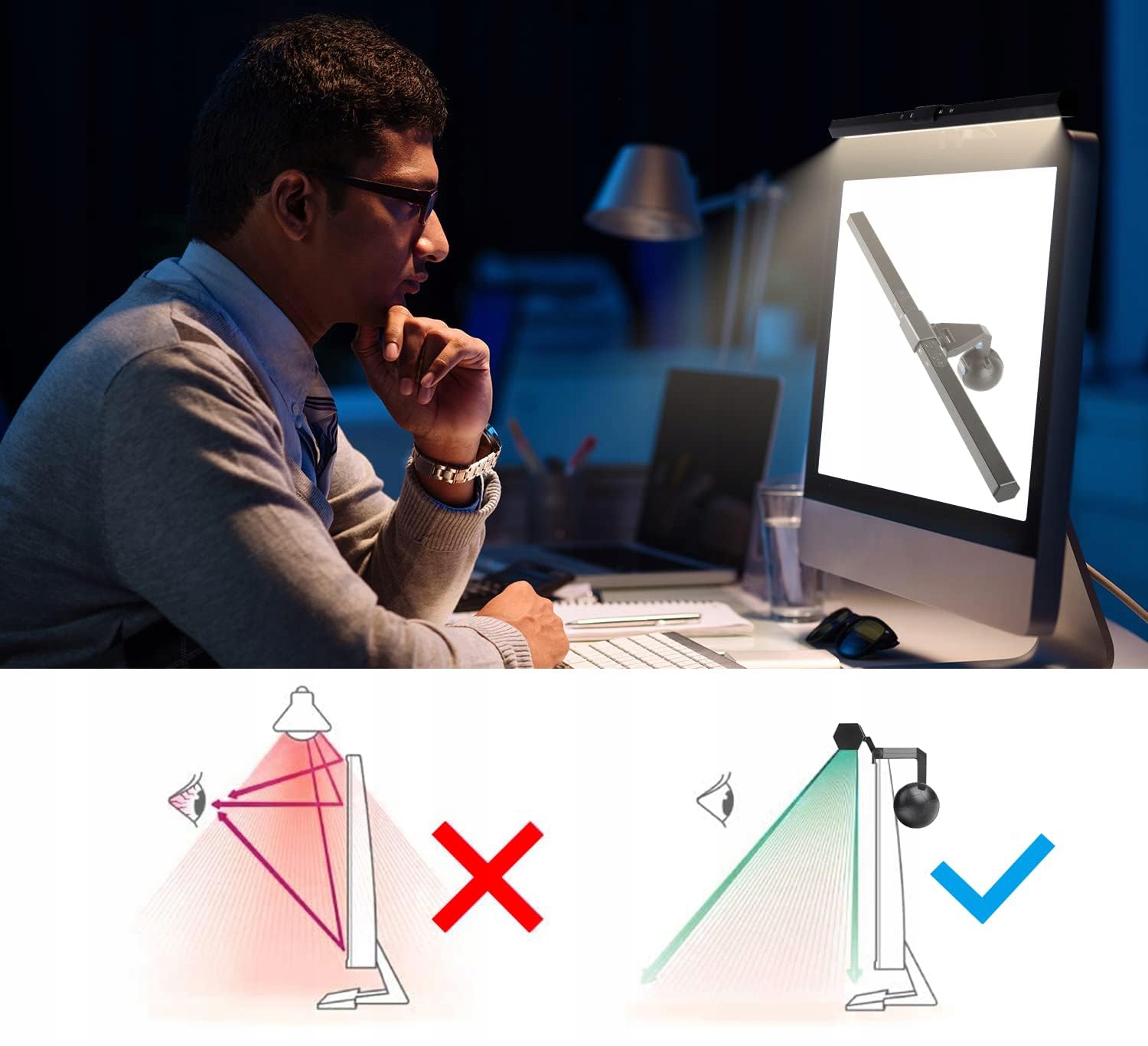 LAMPKA DO KOMPUTERA LAPTOPA UCHWYT NA EKRAN DO MONITORA REGULACJA Kolor czarny