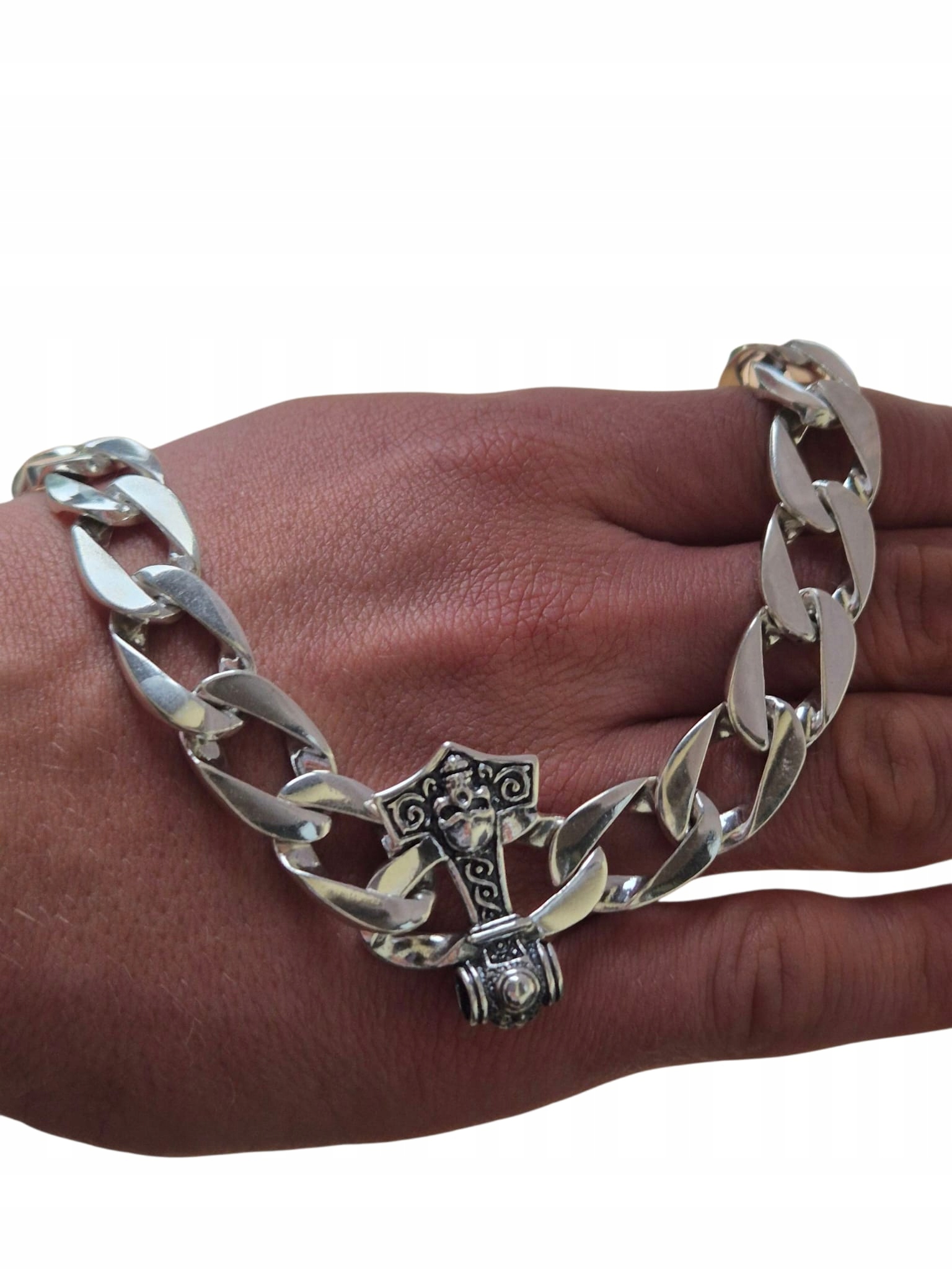 Stříbrný Pánský Oxidovaný Náramek Lebka Oxidant 22 CM Silný