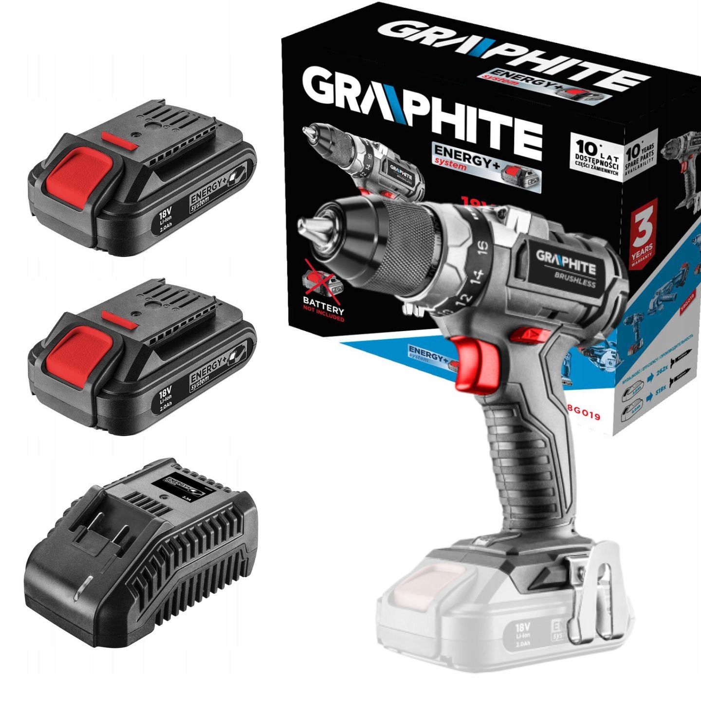 Wiertarko-wkrętarka+ 2x akumu.+ ładowarka GRAPHITE