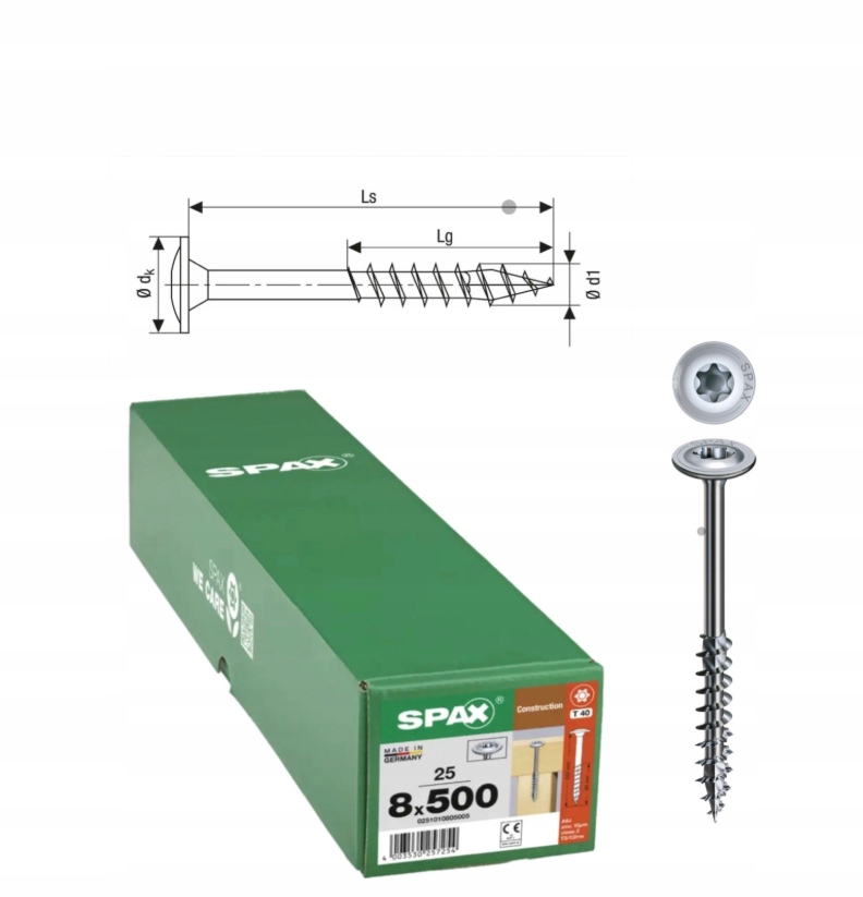Univerzálne skrutky do dreva Spax 8 x 500 mm 25 ks