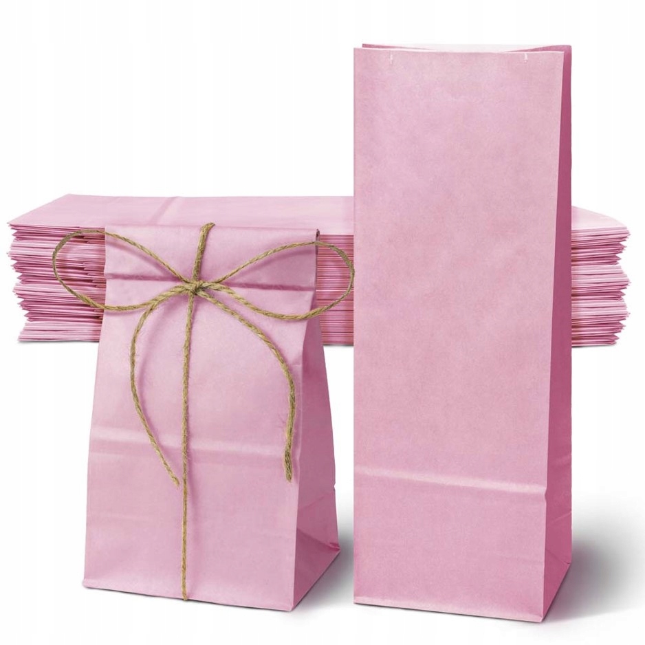 Torba PAPIEROWA KLOCKOWA 10x6,5x28 cm RÓŻ PASTELOWA na PRZYJĘCIA URODZINY