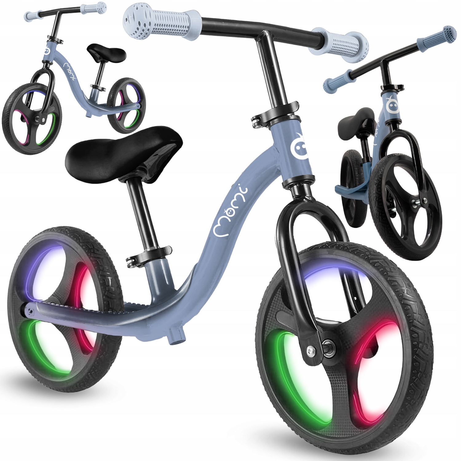 Rowerek biegowy MoMi Isoka niebieski od 2 lat lekki regulacja koła Led