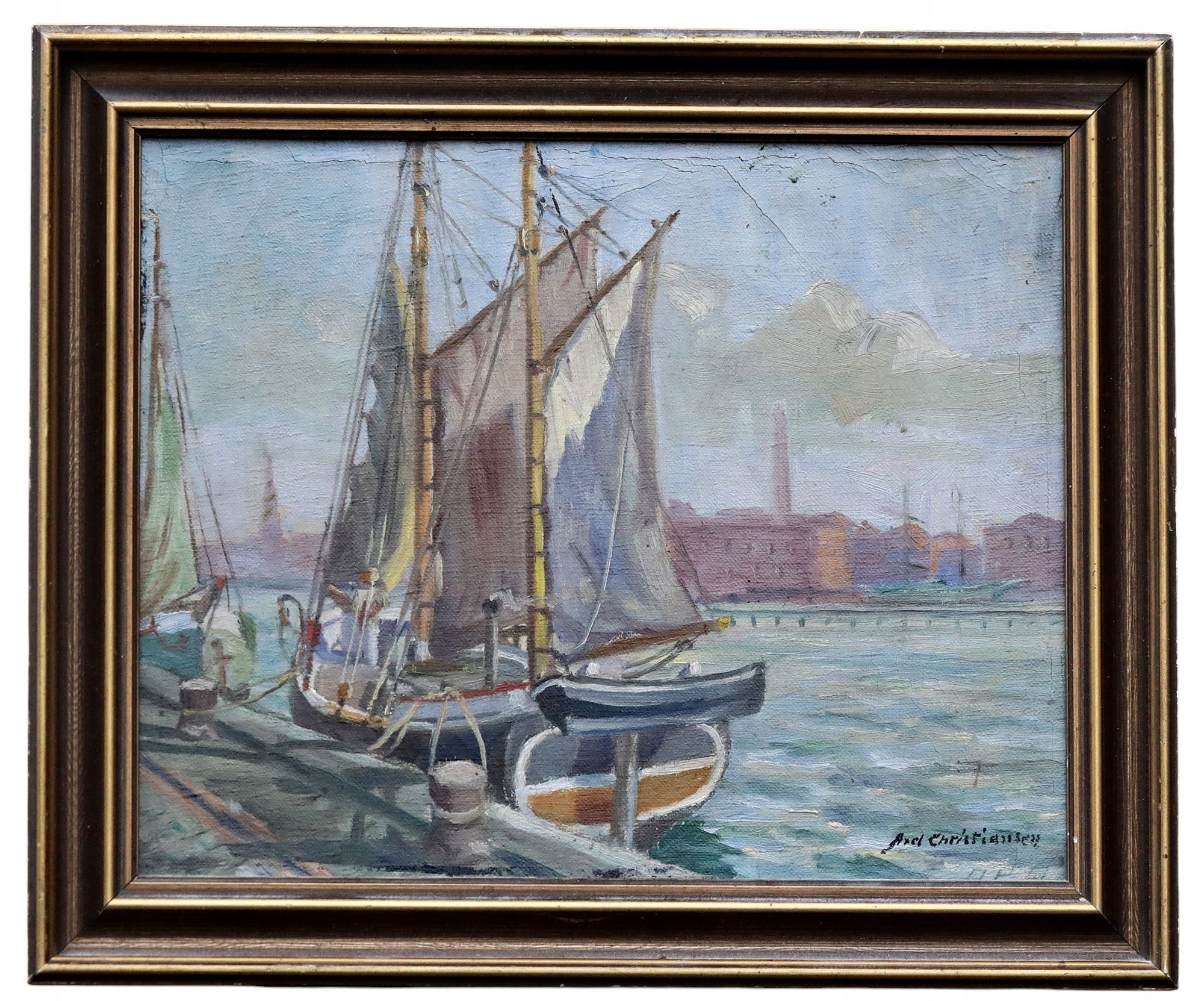 ŁÓDKI NA MORZU CIEKAWY PIĘKNY OBRAZ OLEJNY