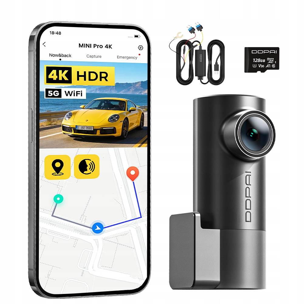 Kamera Automobilová Ddpai Mini Pro 4K Videorekordér Hardwire Kit +128GB