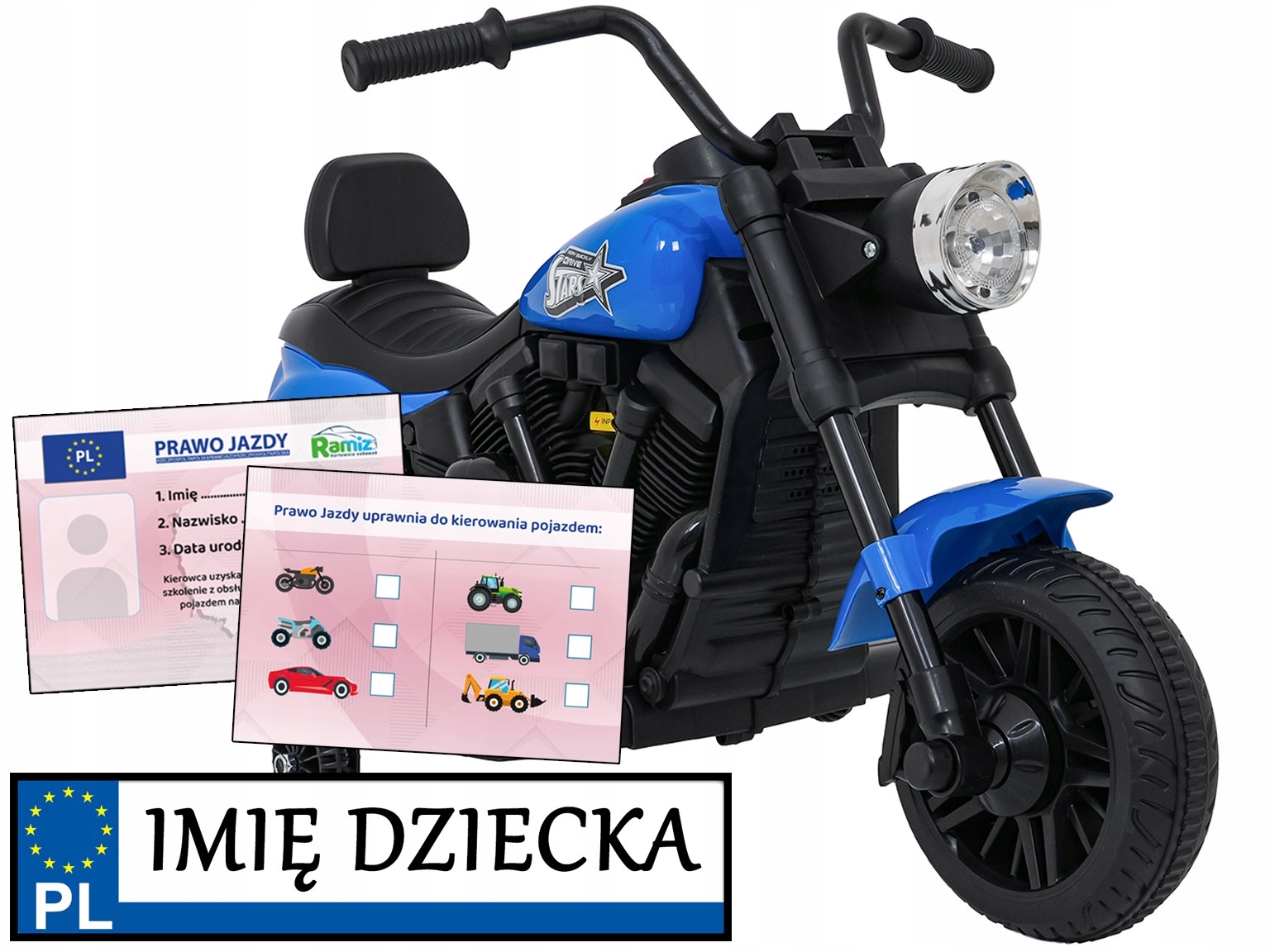 motor na akumulator Star kółka do nauki jazdy Tablica Imienna Prawko