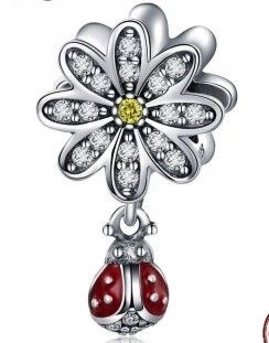 Dámský stříbrný přívěsek 925 bead květina se závěsnou beruškou, efektní