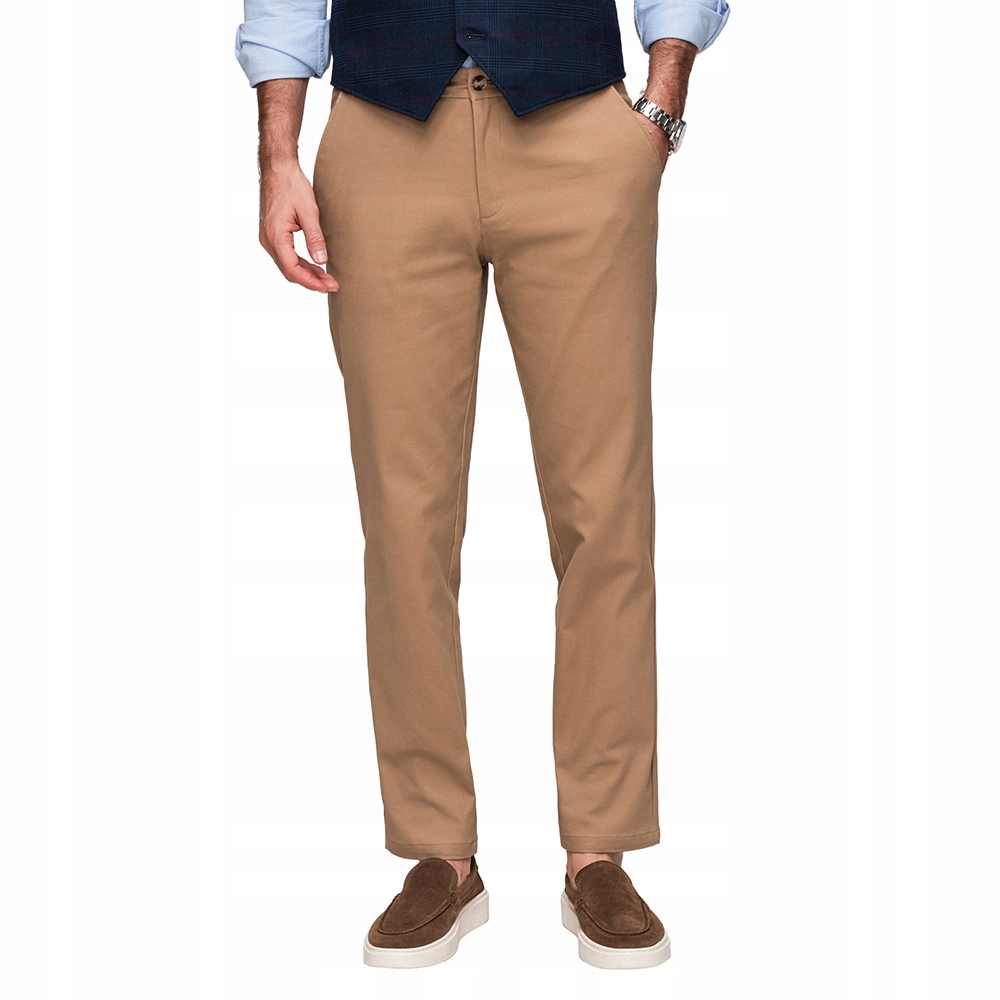 Elegantní pánské kalhoty chino slim fit hnědé pohodlné Ombre P1524 vel. XL