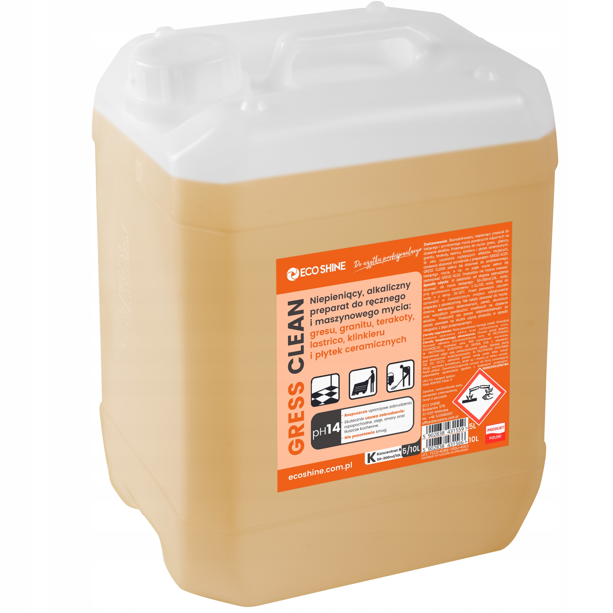 Eco Shine Gress Clean 5L Zasadowy koncentrat do gruntownego mycia posadzek