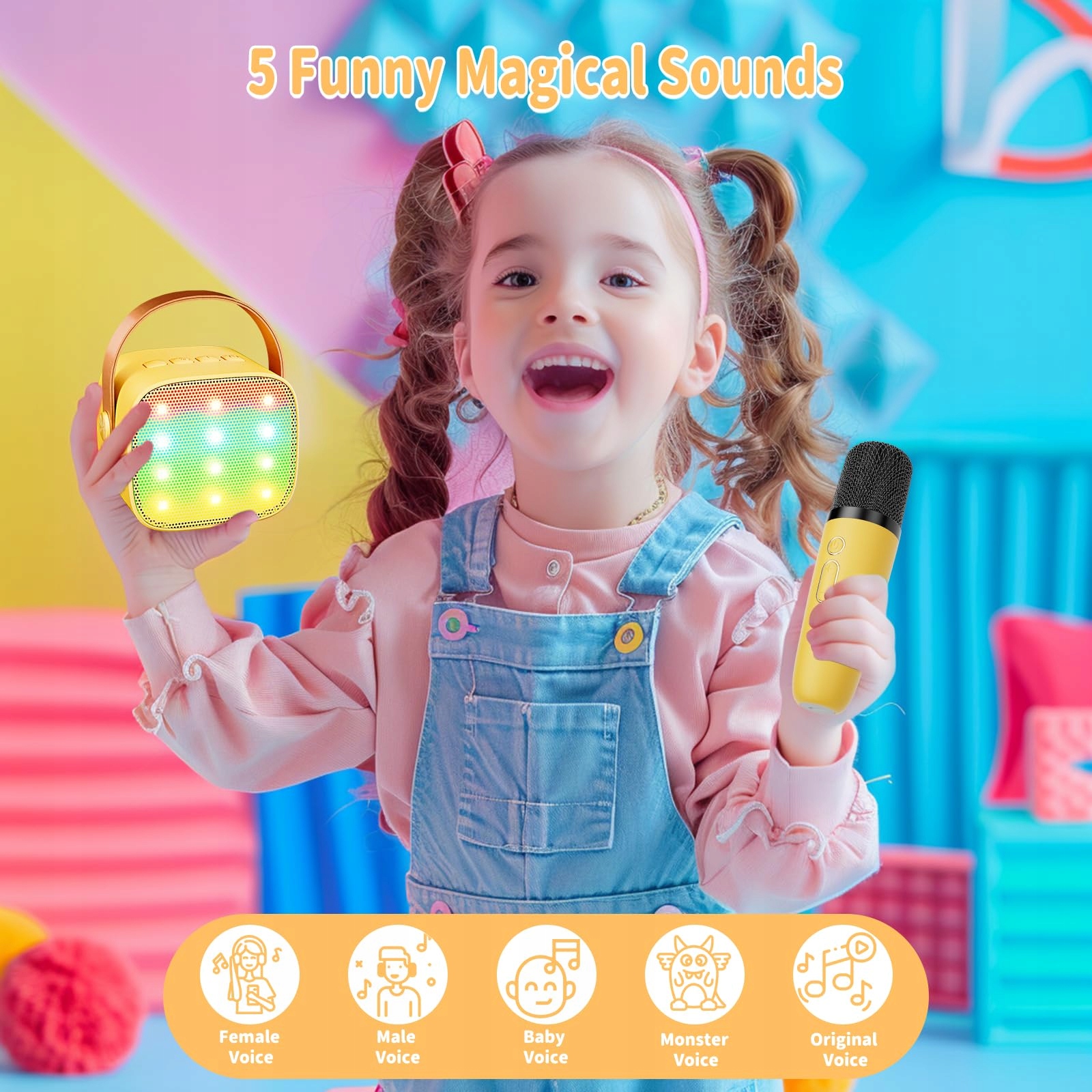 ANKUKA Karaoke Dla Dzieci i Dorosłych Zestaw z 2 Mikrofonami Żółty — miniatura 2