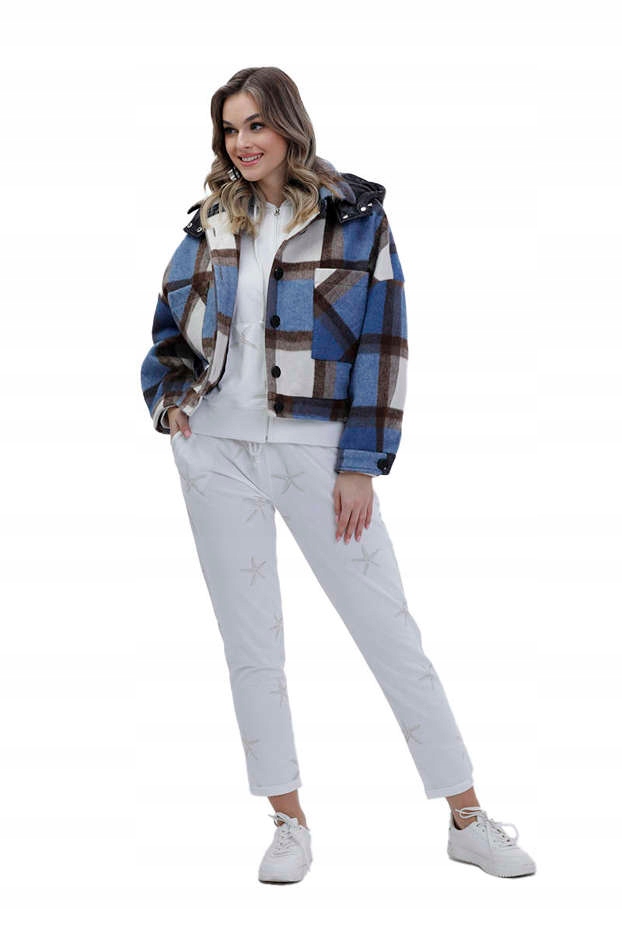 Koženková Bunda S Kostkovaným Vzorem AG3-1839 Modrá S (36)