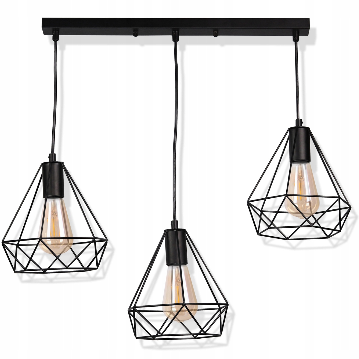 Závěsné svítidlo drátěná lišta černý diamant loft retro nad stůl 3 žárovky Polux