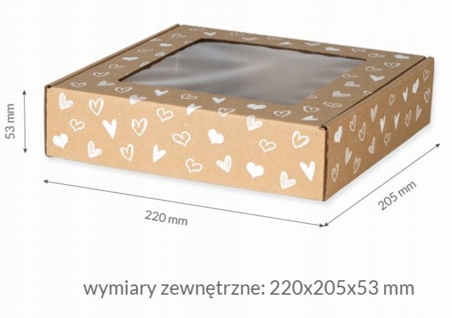 PUDELKO Z OKIENKIEM NADRUK SERDUSZKA KARTON FASONOWY 20x20x5 NaPrezent Szerokość zewnętrzna 20 cm