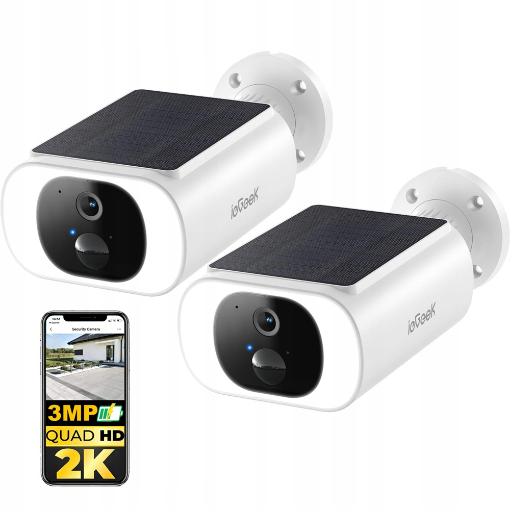 2 kusy WiFi 3Mpx Venkovní Bateriově Napájená Kamera Detekce Alarmu