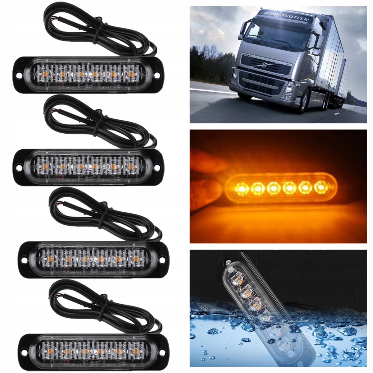 STROBOSKOPY OSTRZEGAWCZE SAMOCHODOWA ŚWIATŁA STROBOSKOPOWE 4X 6 LED 12/24V