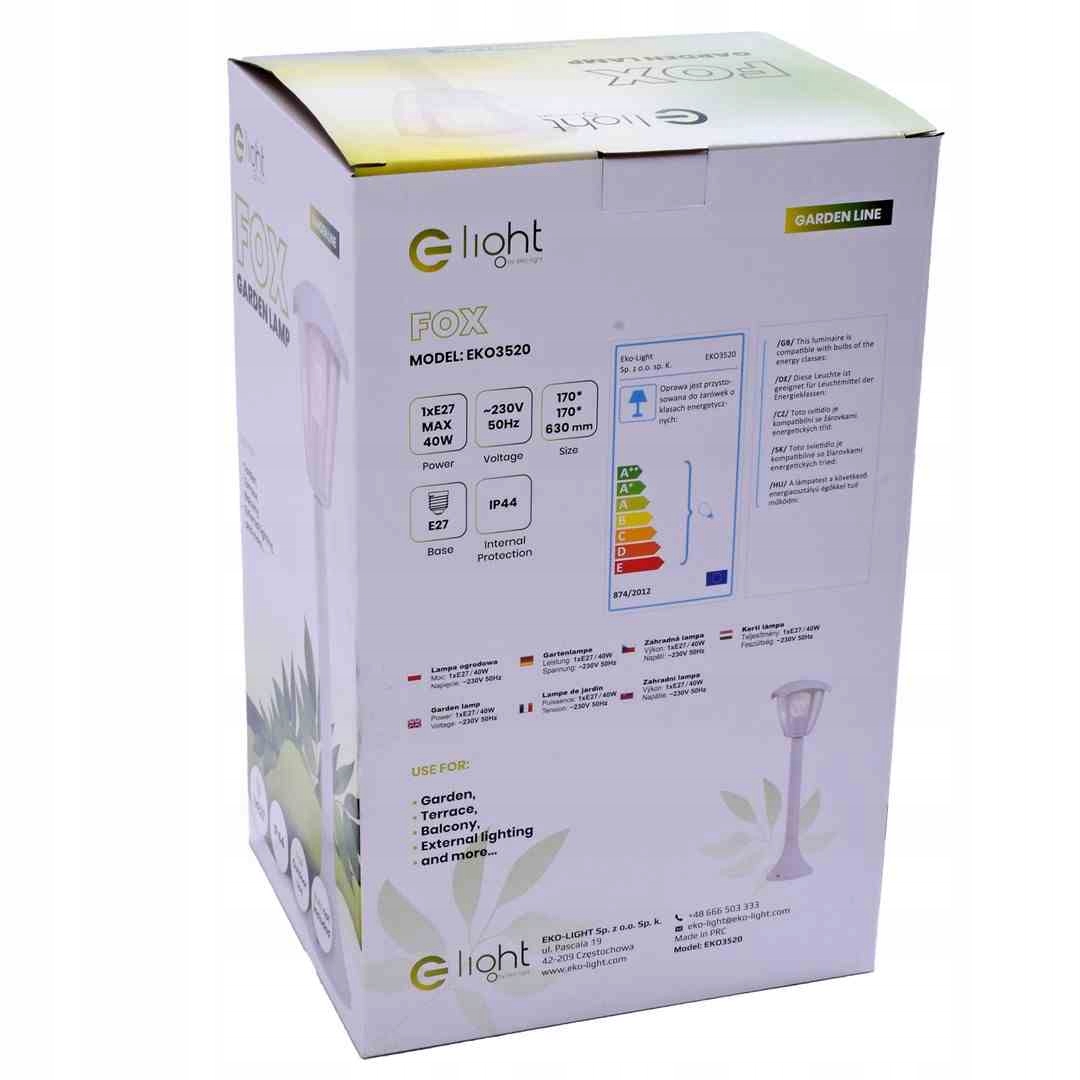 LAMPA OGRODOWA STOJĄCA FOX WHITE1xE27 Duża Zasilanie sieciowe