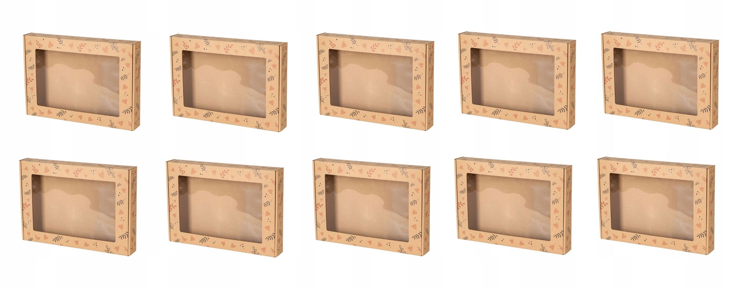 Pudełko Karton Z Okienkiem Prezentowe Serduszka Liście 35X25X5 CM 10 Sztuk