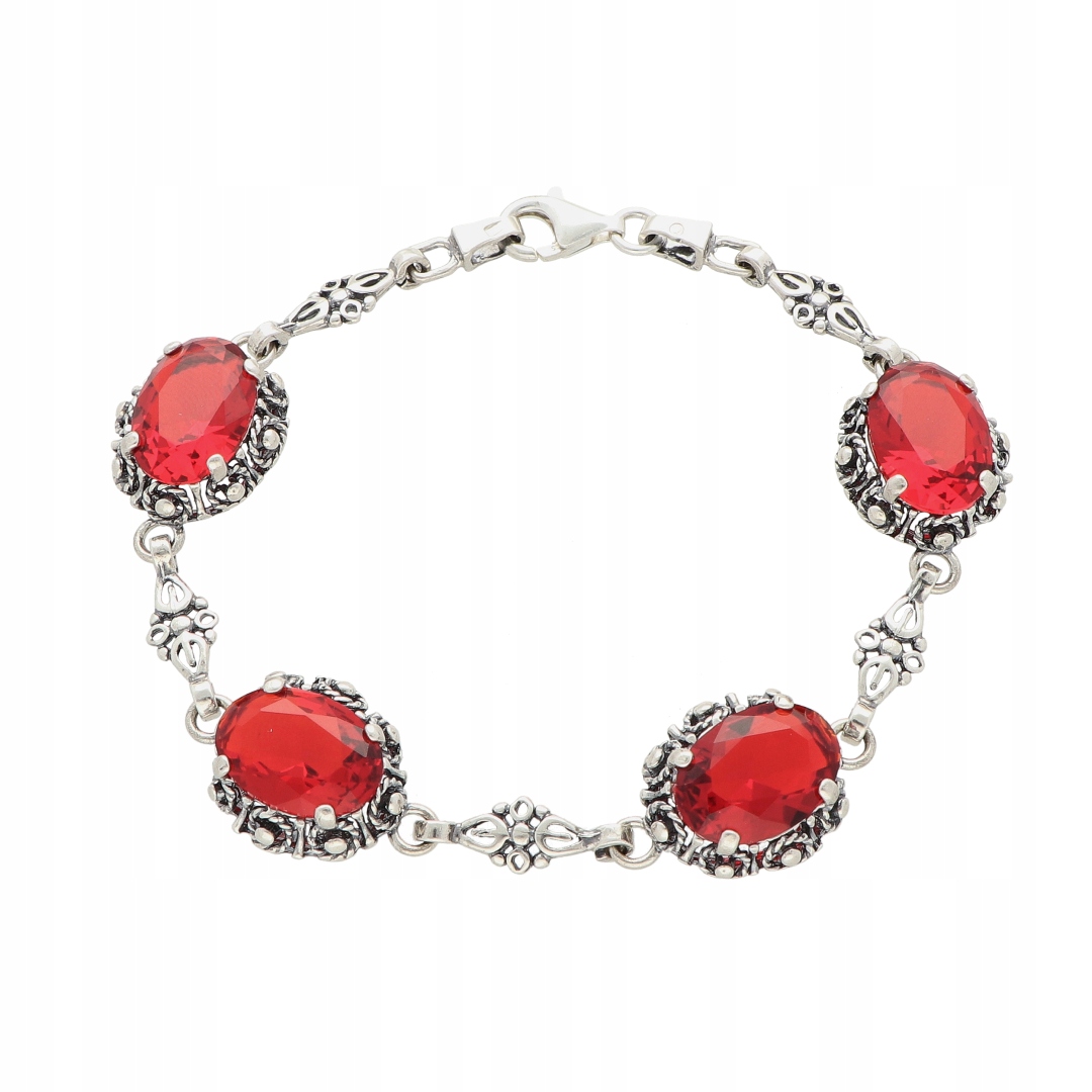 Oválný náramek s červeným zirkonem stříbro