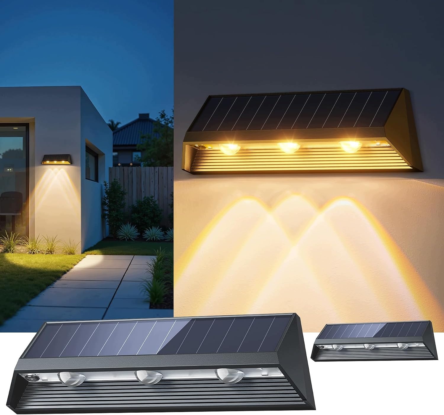 Sada 4 solárních lamp pro plot, venkovní solární lampy, voděodolné