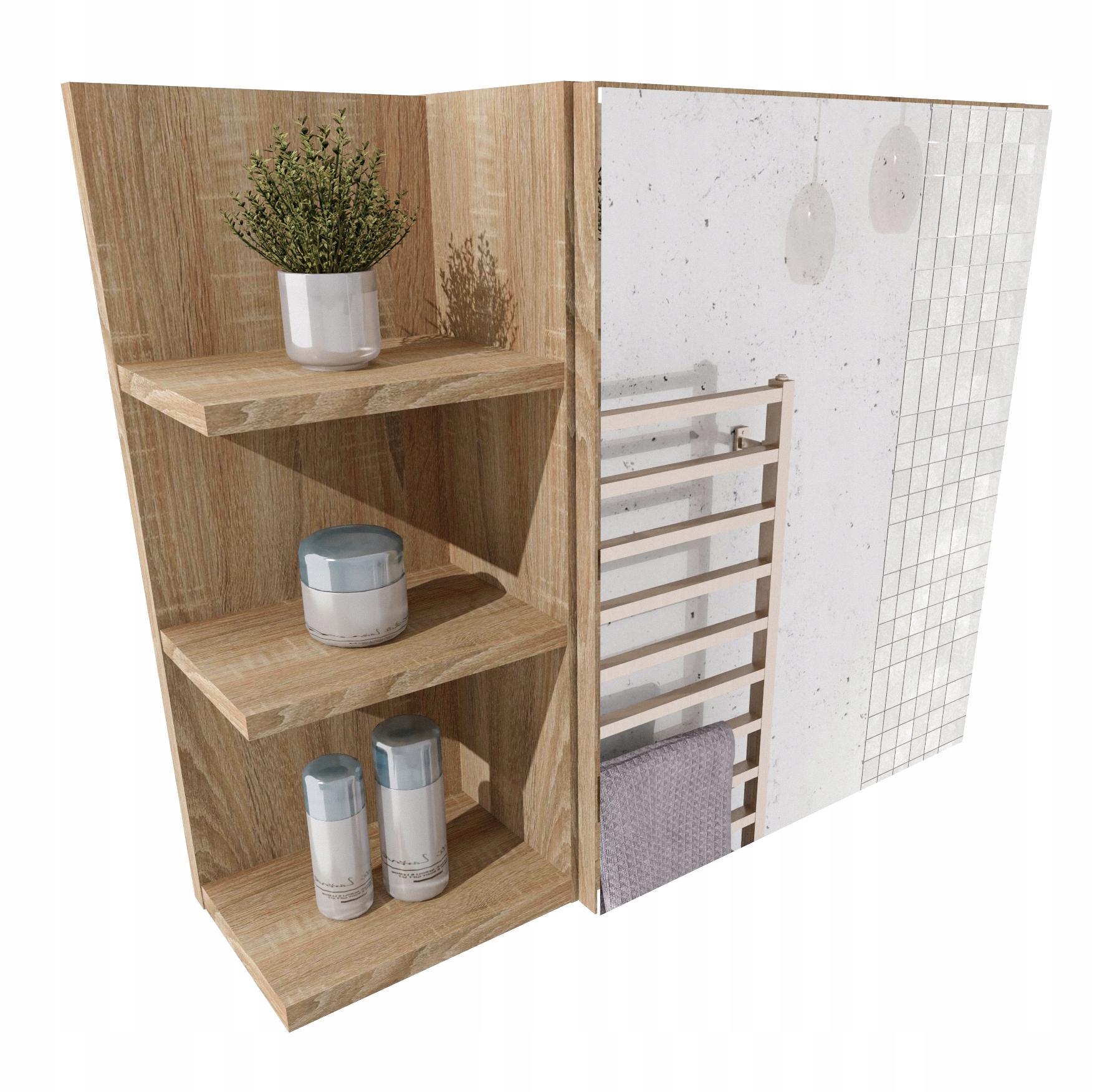 Skříňka Koupelnový Regál Artisan Mat S Poličkou Zrcadlo Moderní Závěsná Levá