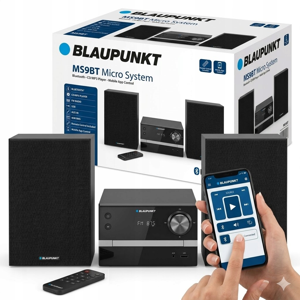 Mini Wieża Bluetooth 20W Rms CD Fm Aux Led Pilot Regulacja Blaupunkt MS9BT